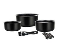Herzberg - Batería de Cocina - Set de Ollas Inducción 5 Piezas - Sartenes y Ollas Todo Tipo de Fuegos en Aluminio Forjado con Revestimiento de Mármol y Mango Desmontable - Negro