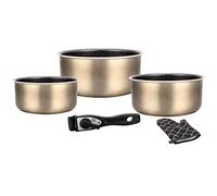 Herzberg - Batería de Cocina - Set de Ollas Inducción 5 Piezas - Sartenes y Ollas Todo Tipo de Fuegos en Aluminio Forjado con Revestimiento de Mármol y Mango Desmontable - Cobre