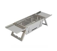 Herzberg HG-04159, Barbacoa Plegable de Acero Inoxidable, Parrilla Portátil de Mesa, 8 Orificios para una Combustión Eficiente, Estructura Soporta 15 kg, Fácil de Limpiar, Ideal para Camping