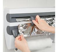 Herzberg, HG03145, Dispensador de Pared para Papel de Cocina, Film Transparente y Papel de Aluminio, Dispensador de Pared versátil, Cuchilla de Corte Oculta, Almacenamiento ordenado