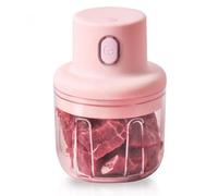 Herzberg, HG03176-PNK, Picadora eléctrica portátil inalámbrica 250ml Rosa, Cuchilla de Acero Inoxidable, Motor de 45 W, Recipiente de Calidad alimentaria, Carga inalámbrica, Capacidad 250 ml