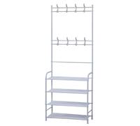 Herzberg HG03367, Perchero de entrada con estante para zapatos, organizador de almacenamiento de 4 niveles, 8 ganchos resistentes, fácil de montar, duradero, ideal para maximizar el espacio