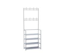 Herzberg HG03404, Perchero de entrada con zapatero de 4 niveles, 8 ganchos resistentes y espacio para 12 pares de zapatos, 60x26x155 cm, Fácil de montar y mover