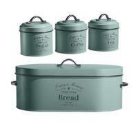 Herzberg,HG04425, Juego de 4 piezas de caja de pan y conservas, diseño moderno, almacenamiento práctico para cocina, ideal para alimentos frescos, Verde salvia, tamaño estándar