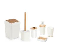 Herzberg, HG04463, Conjunto de baño 6 Piezas en bambú, diseño Moderno, Accesorios prácticos, Ideal para decoración Interior, tamaño: estándar, Color: Crema