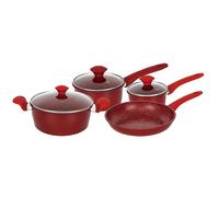 Herzberg,HG04715-RED, Juego de utensilios de cocina con revestimiento antiadherente, retención de calor, mangos ergonómicos, fácil de limpiar, 7 piezas, rojo