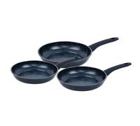Herzberg,HG04777-BLU, Juego de sartenes antiadherentes, mangos ergonómicos de silicona, sin PFOA, excelente retención de calor, 3 piezas, Azul