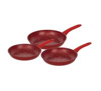 Herzberg,HG04807-RED, Juego de sartenes con revestimiento antiadherente, mangos ergonómicos de silicona, sin PFOA, excelente retención de calor, 3 Piezas, Rojo