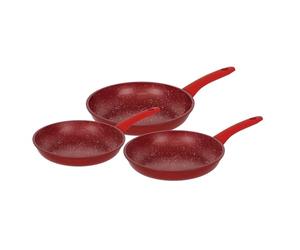 Herzberg,HG04807-RED, Juego de sartenes con revestimiento antiadherente, mangos ergonómicos de silicona, sin PFOA, excelente retención de calor, 3 Piezas, Rojo