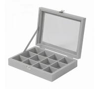 Herzberg,HG05309, Organizador de joyas elegante con tapa de vidrio, 12 compartimentos, ideal para almacenamiento y protección, tamaño 30x20x10 cm, color transparente