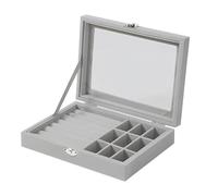 Herzberg,HG05361, Organizador de joyas de terciopelo con tapa de vidrio, 9 compartimentos y 7 espacios para anillos, tamaño compacto, color elegante