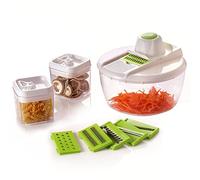 Herzberg HG8032 - Cortador de verduras con recipientes HG8032-Multifuncional, base transparente, hojas altas de Gamme, 2 contenedores para alimentos secos, tapa hermética