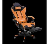Herzberg, HG8081-ORG, Silla de Oficina y Gaming, Cuero PVC, Ajustable y Acolchado, con Almohada para el Cuello y Soporte Lumbar, Giratorio 360 Grados, Capacidad máxima: 120 kg, Naranja
