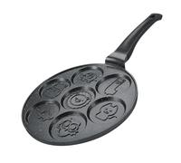 Herzberg, HGCP267ANL, Sartén para crepes y empanadas con 7 diseños animales, ideal para cocinar sano, resistente a los arañazos, fácil de limpiar, 26 cm, color negro