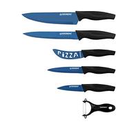 Herzberg HGKL6-BLU - Juego de cuchillos de cocina profesional (5 cuchillos de acero inoxidable, mango ergonómico, suave y cómodo, juego de 5 cuchillos y economía), color azul