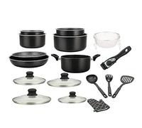 Herzberg - Juego de Batería de Cocina Inducción 17 Piezas - Aluminio Forjado con Revestimiento de Mármol - Mango Extraíble - Antiadherente - Apto para Todos los Fuegos - Guante Incluido - Negro