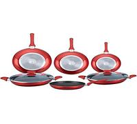 Herzberg Lot Induction-Set Casserole et poele Batterie de Cuisine revetement Pierre 8 Pieces Rouge Tous Feux HG6010-RED, Iron, Rosse