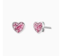Herzengel Pendientes infantiles con corazón brillante, acero inoxidable con rodio IP y esmalte rosa, pendientes de filigrana con símbolo de corazón, sin níquel y aptos para alérgicos
