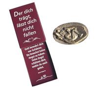 Herzmensch Andrea Zrenner Piedra de bronce - Recuperado en la mano de Dios - símbolo de ángel de la guarda 5,3 x 3,3 cm - Regalo cristiano bautismo, nacimiento, enfermedad, consuelo en oro