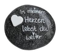 Herzmensch Piedra conmemorativa con texto: In Meinem Herz libt Du weiter - Echtstein, handbeschrieben, Mind. 6 x 5 cm
