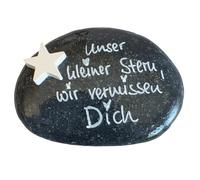 Herzmensch Piedra conmemorativa para niños con estrella, nuestra pequeña estrella te extrañamos, aprox. 6,5 x 6 cm, piedra de río auténtica inscrita a mano, resistente a las heladas, resistente a la