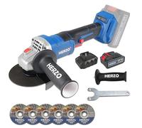 HERZO Amoladora angular sin cable 125 mm, 20V motor sin escobillas, 9300 rpm, para metal y piedra, incluye batería y cargador rápido