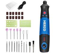HERZO Mini Amoladora, 3.7V Amoladora Electronica DC y USB recargable con y 32 pcs Accesorios 3 velocidad variable para los DIY trabajos de Pulido Abrasivo y Corte