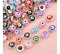 HERZWILD 100 perlas de ojo malvado para enhebrar los ojos, coloridas, joyas para pulseras, collares, joyas para hacer joyas DIY (E-silver)