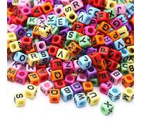 HERZWILD 1000 cuentas acrílicas del alfabeto, cuentas de cubo multicolor, 6 x 6 mm, para hacer cuentas, joyas, collares, pulseras, cuentas de plástico de colores surtidos