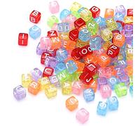 HERZWILD 1000 cuentas cuadradas de acrílico transparente con letras - 6 x 6 mm, cuentas de plástico acrílico con letras de colores surtidos para hacer joyas