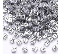 HERZWILD 1000 cuentas cuadradas retro del alfabeto negro plateado metálico con forma de cubo de plata vintage con agujero grande para manualidades