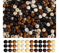HERZWILD 1000 cuentas de madera con agujero grande para manualidades, colores naturales, cuentas de madera vintage redondas de madera marrón natural para macramé, rosario, pulseras, fabricación de