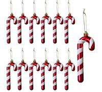 Herzwild 12 adornos para árbol de Navidad, bastones de caramelo para colgar, decoración navideña, colgantes de bastón de caramelo, adornos para árbol de Navidad, color blanco y rojo