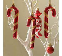 Herzwild 12 piezas de adornos para árbol de Navidad, bastones de caramelo para colgar, decoración navideña, colgante de caña de azúcar, adornos para árbol de Navidad (oro rojo)