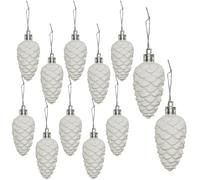 HERZWILD 12 piñas decorativas para colgar en el árbol de Navidad (blanco-A)