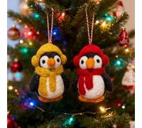 HERZWILD 2 colgantes navideños de pingüino de fieltro, colgantes de pingüino, colgantes para árbol de Navidad, colgantes de fieltro (rojo, amarillo, pingüino)