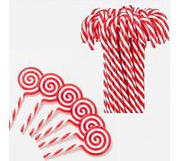 HERZWILD 22pcs Barras de azúcar para Colgar Adornos de árbol de Navidad Colgante chupador Colgante de árbol de Navidad Candy Christmas Barra de azúcar (Rojo/Barra de azúcar+Chupa)