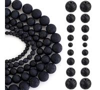 HERZWILD 274 cuentas de lava negra natural, cuentas redondas de piedra de lava natural, cuentas espaciadoras de lava para pulseras, collares, fabricación de joyas (mezcla)