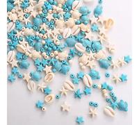 HERZWILD 344 cuentas de tortuga marina turquesa, cuentas de estrella de mar azul y blanco, dijes de tortuga de tortuga, cuentas espaciadoras de animales de playa para hacer joyas, pulseras, collares