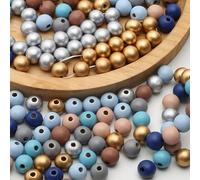 HERZWILD 400 cuentas redondas de madera coloridas, cuentas de madera natural de colores surtidos, cuentas de madera azul para festivales, cuentas de madera pintadas, cuentas sueltas para suministros