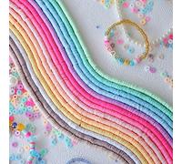 HERZWILD 5000 cuentas de arcilla para hacer pulseras, 14 hebras de cuentas de arcilla polimérica, cuentas Heishi planas, redondas, coloridas, hechas a mano, cuentas espaciadoras para hacer joyas