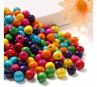 HERZWILD 600 cuentas de madera de colores de 10 mm, cuentas de madera coloridas para manualidades de bricolaje (color: 10 mm)