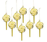 Herzwild 8 adornos para árbol de Navidad, bastones de caramelo, piruletas, colgantes dorados para árbol de Navidad (dorado-D)