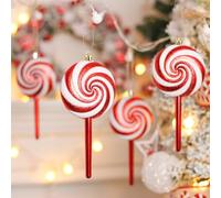 Herzwild 8 adornos para árbol de Navidad, bastones de caramelo, piruletas, color rojo