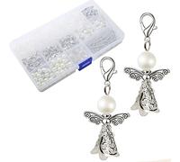 HERZWILD Ángel de la Guarda para Hacer Uno Mismo - 50 Juegos de Llaveros, Colgante para Manualidades, Boda, Joyas, Collares - Ángel de Perlas (B)