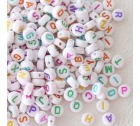 HERZWILD Aprox. 1000 cuentas con letras para enhebrar, redondas, 4 x 7 mm, perlas blancas con letras de colores A-Z, perlas de alfabeto para manualidades y joyas (multicolor blanco-b)