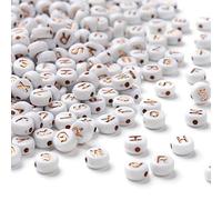 HERZWILD Cuentas con letras para enhebrar, 1000 unidades, color oro rosa, cuentas redondas para manualidades, cuentas de letras A-Z para joyas y manualidades (oro rosa)