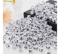 HERZWILD - Cuentas cuadradas de acr lico blanco y negro de 7 x 7 mm, cuentas blancas con forma de cubo, letras negras de la A a la Z, cuentas sue