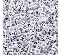 HERZWILD Cuentas cuadradas de acrílico blanco y negro de 6 mm, cuentas blancas del alfabeto, letras negras A-Z, cuentas sueltas de plástico mixto, cuentas sueltas de tamaño mini para hacer joyas,