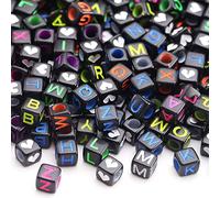 Herzwild - Cuentas de letras (1000 unidades, cuentas de acrílico, alfabeto, coloridas, letras cuadradas, cuentas de la A a la z,cubo de perlas kit de perlas para pulsera collar de artesanía para niñas